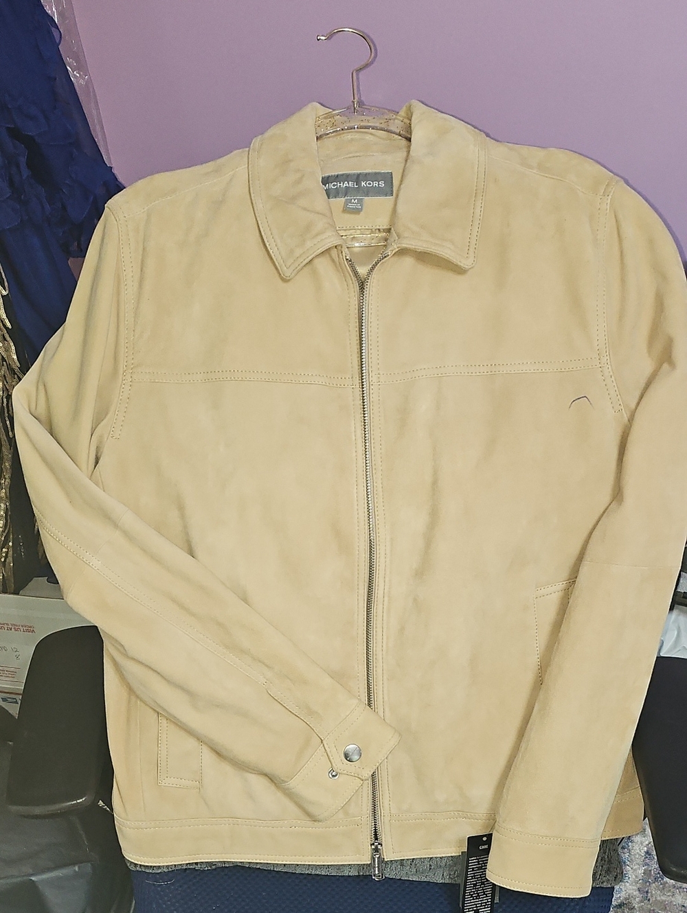 Michael Kors Light Beige Suede Zip Jacket